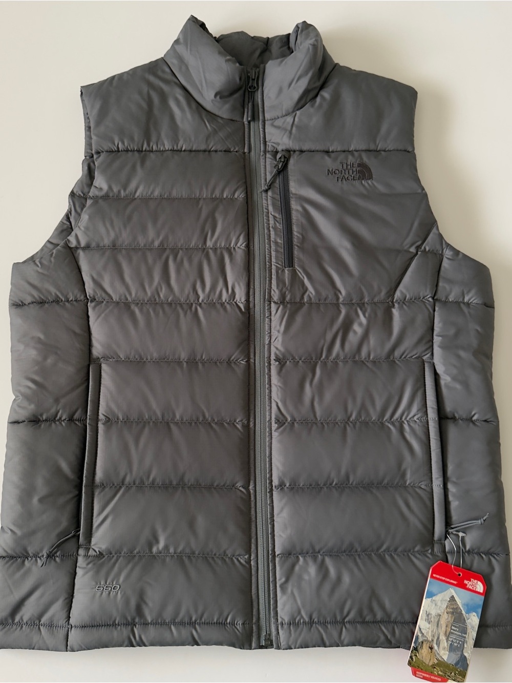 The North Face 550 Quilted Puffer Aconcagua Vest Men's M Full Zip Gray Gorpcore